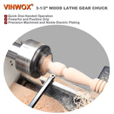 VINWOX SCK4-3.5NV-SET Mini, Midi and Heavy-Duty 3-1/2” Wood Lathe Gear Chuck Set, Wood Lathe Key Chuck Set, 4-Jaw Self-Centering Chuck, 1"x8TPI VINWOX