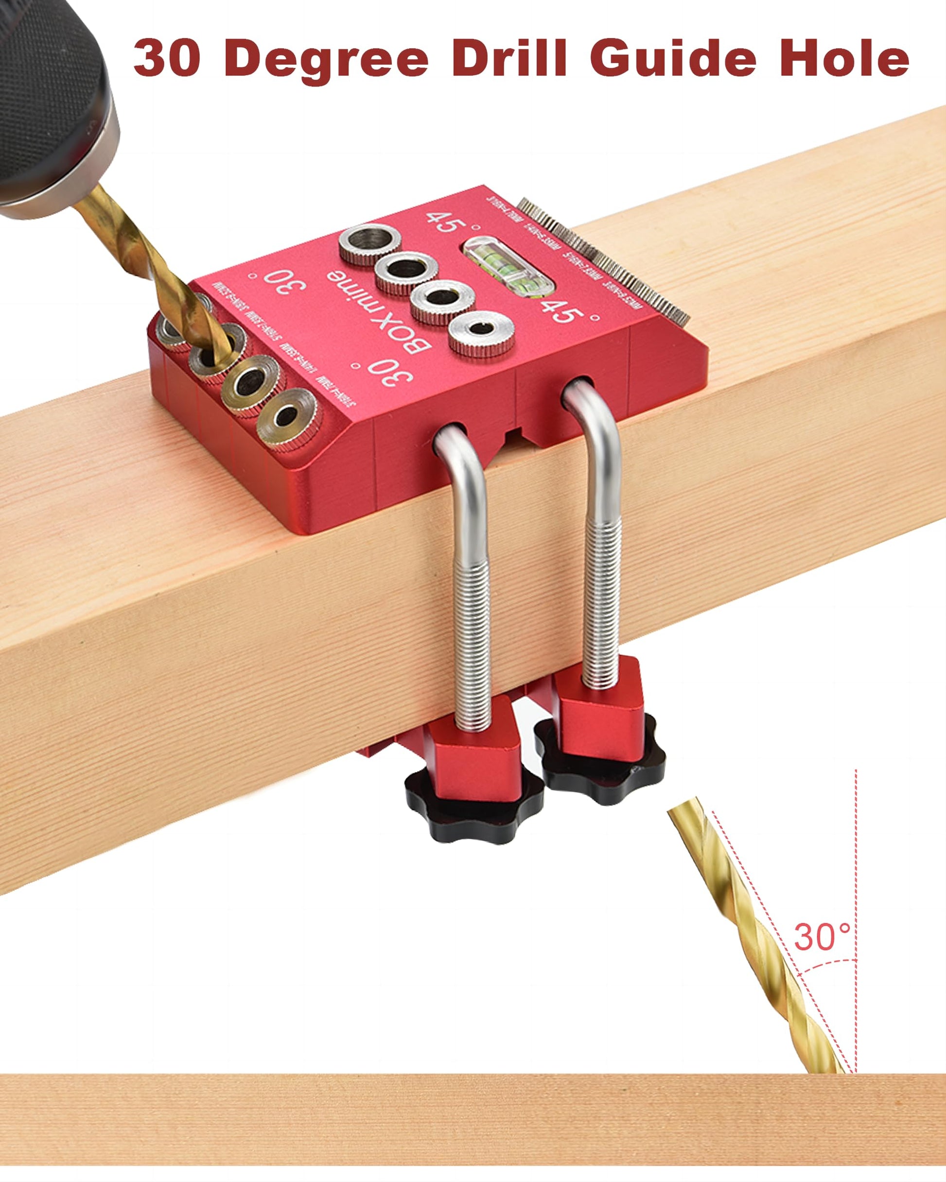 BOXmime Angle Drill Guide Jig for Straight Hole,30°/45°/90° Angled Hole.Aluminium Alloy Pocket Holes Drilling Block Attachment Tool for Cable Railing - WoodArtSupply