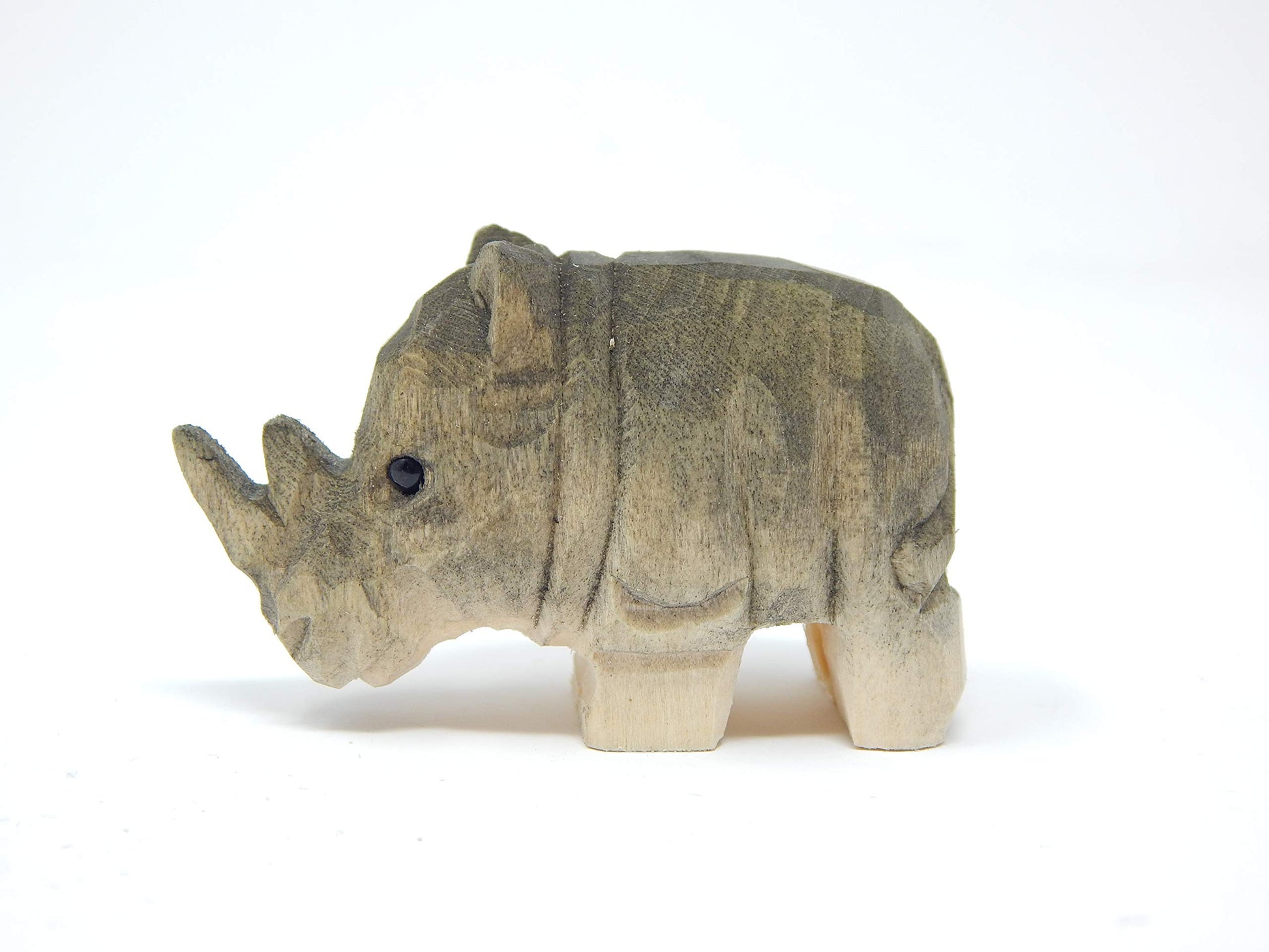 Selsela Rhino Figurine Art Garden Statue Home Decoration Wood Carving Miniature Small Animal Sculpture - WoodArtSupply