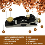 EXXO Adjustable Block Plane - Precision Woodworking Tools For Professional Wood Workers & Home Improvement | Deep Cutting Adjustable Hand Planer Tool EXXO