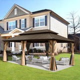 Domi 12' X 20' Hardtop Gazebo, Aluminum Metal Gazebo with Galvanized Steel Double Roof Canopy, Curtain and Netting, Permanent Gazebo Pavilion for domi outdoor living