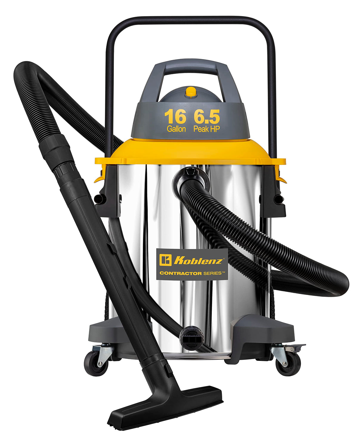 Koblenz Contractor Wet/Dry Vac, 16 Gal Stainless Steel 6.5HP 2-Stage Quiet Motor, Stainless (WD-16 C416SSH) Koblenz