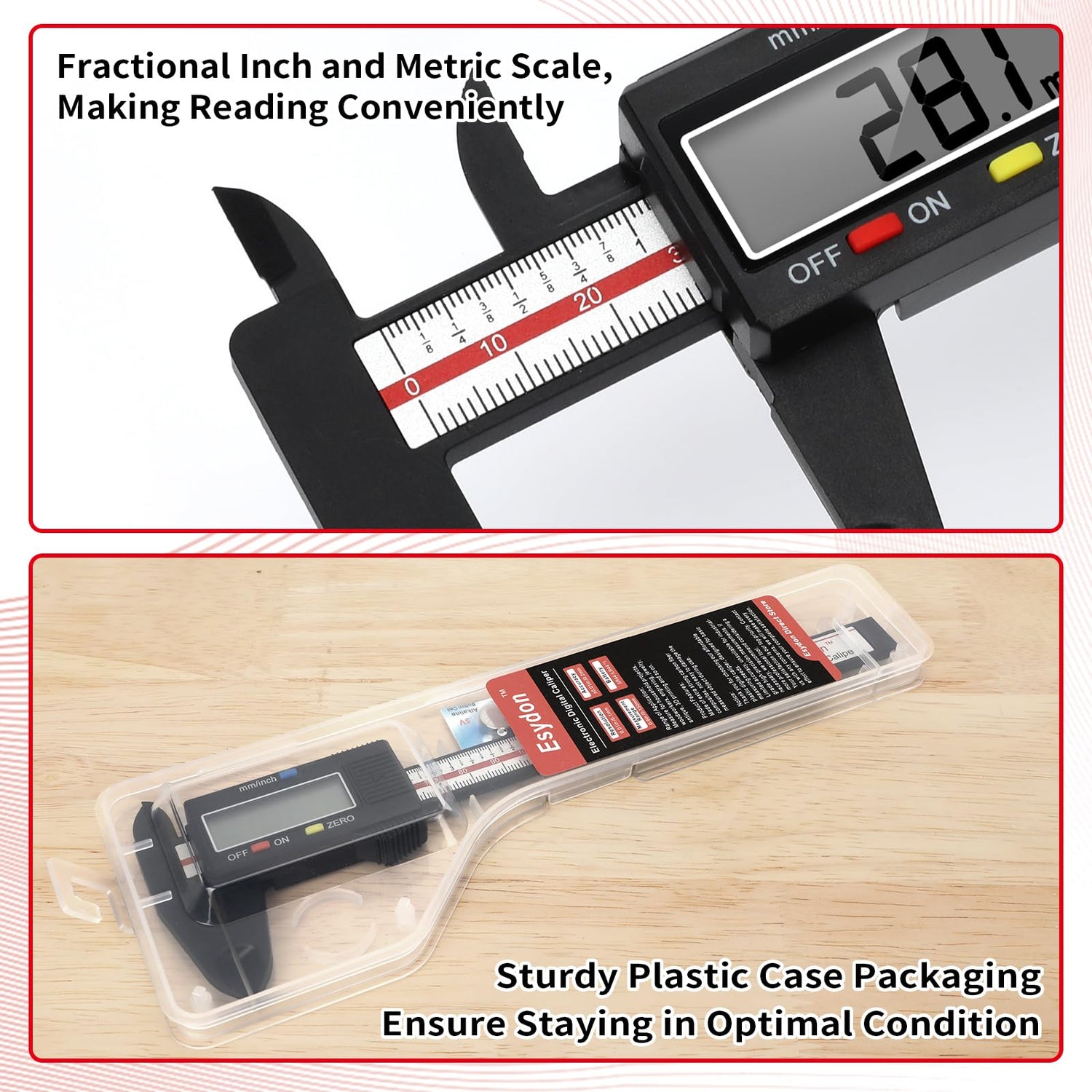 Digital Caliper, Esydon Upgraded Calipers 6 inch, Measuring Tool, Electronic Ruler, with Large LCD Screen, Auto-Off Feature, Inch and Millimeter Esydon