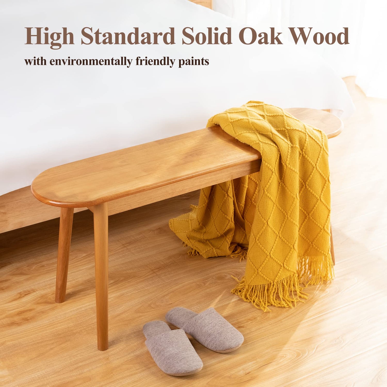 Cttasty Entryway Bench, Solid Wood Dining Bench, Midcentury End of Bed Bench w/Rounded Corner, Outdoor Bench w/Robust Construction, Bedroom Bench, Cttasty