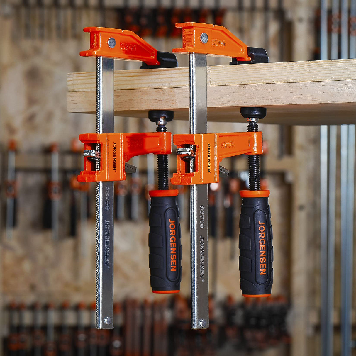 Jorgensen 6” Bar Clamp Set, 2-Pack Steel F Clamp Light Duty, 300 lbs Load Limited, for Woodworking, Metalworking, DIY Jorgensen