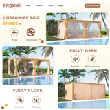 EROMMY Louvered Pergola 10' x 20' Outdoor Hard Top Gazebo with Wooden Grain Aluminum Frame and Adjustable Metal Rainproof Roof for Garden & Patio, EROMMY
