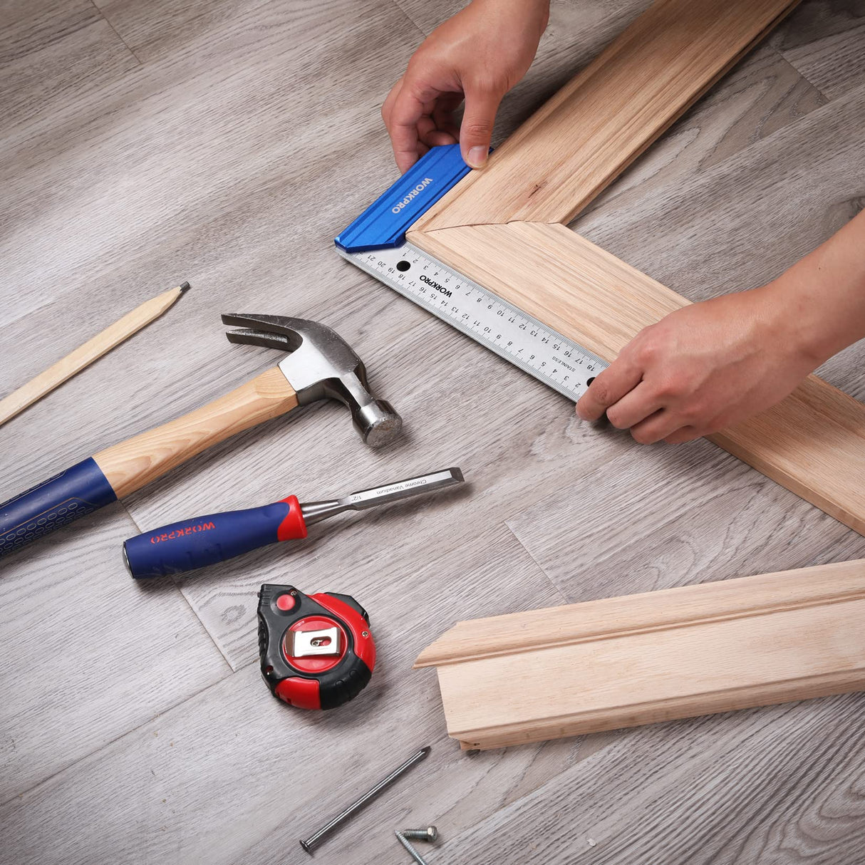 WORKPRO 8 Inch Try Square with Aluminum Handle - Woodworking Square Precision for Professional Carpentry Use & Premium Stainless Steel Ruler WORKPRO