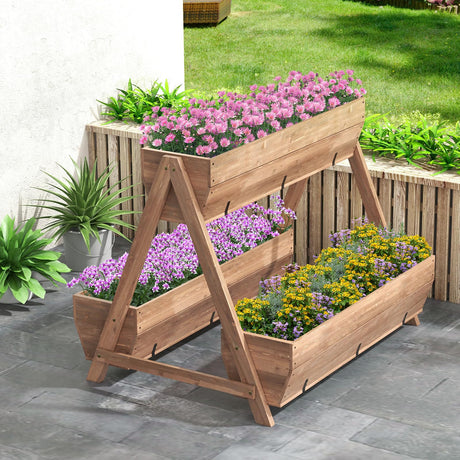 CLEEMAN Vertical Raised Garden Bed, Tiered Wooden Flower Bed with 3 Planter Boxes and 6 Drainage Holes for Vegetable, Flower, Fruit, Indoor Outdoor CLEEMAN