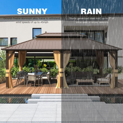 YOLENY 12' X 20' Hardtop Gazebo, Galvanized Steel Ventilation Double Roof Aluminum Frame, Curtains and Netting Included, Outdoor Gazebo for Garden, - WoodArtSupply