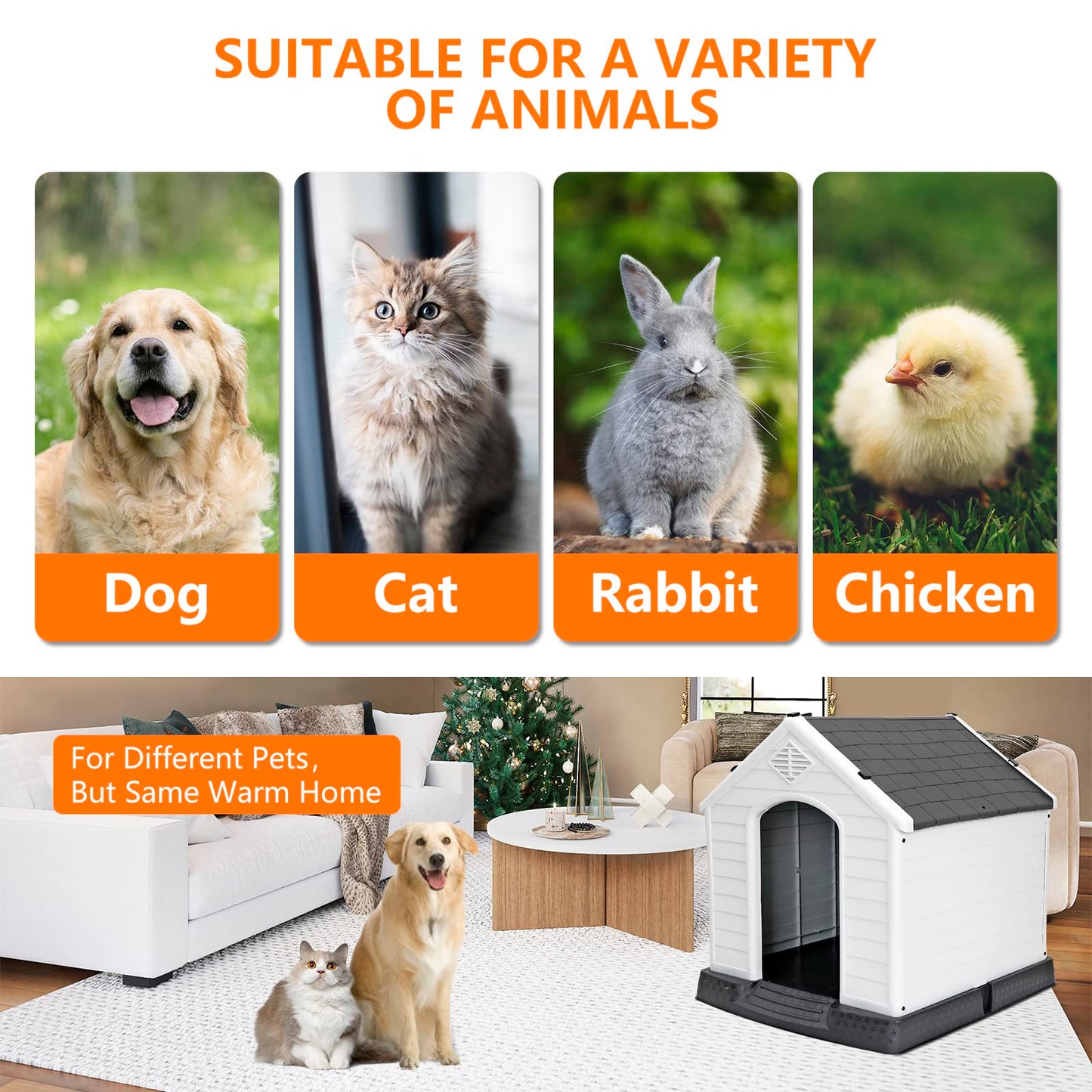 Pet Republic Large Plastic Dog House Indoor Outdoor Doghouse Dog Kennel Easy to Assemble Puppy Shelter w/Air Vents Elevated Floor Waterproof - WoodArtSupply