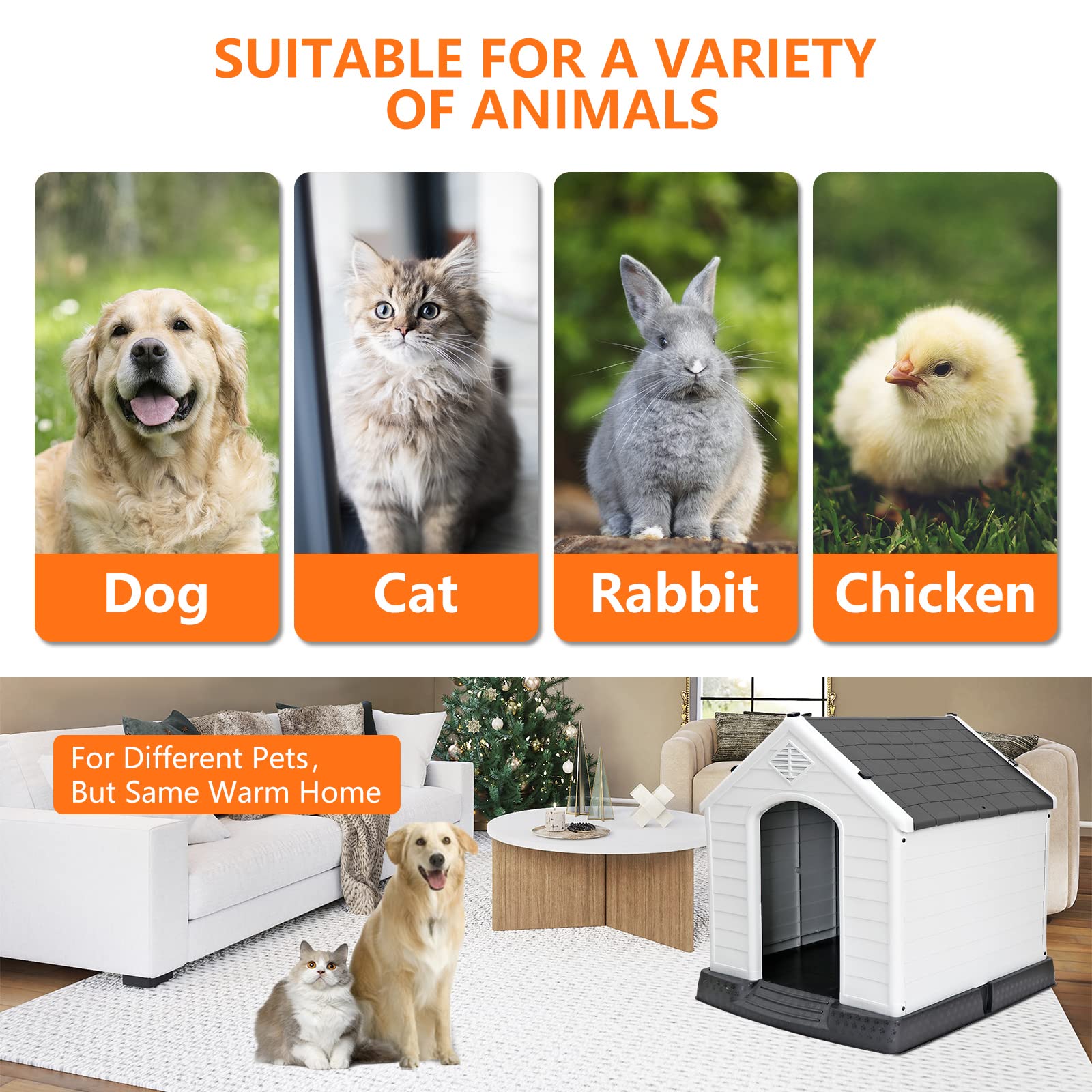 Pet Republic Large Plastic Dog House Indoor Outdoor Doghouse Dog Kennel Easy to Assemble Puppy Shelter w/Air Vents Elevated Floor Waterproof - WoodArtSupply