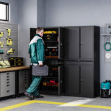 Letaya Metal Garage Storage Cabinet with Drawer,4 Door Tool Cabinet with Lock-2 Adjustable Shelves for Garage Home Office Utility Room (Black) Letaya