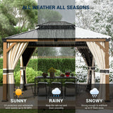 UDPATIO 10' x 12' Hardtop Gazebo, Wood Grain Finish Aluminum Frame Outdoor Gazebo with Galvanized Steel Double Roof, Metal Gazebo Canopy with Curtain UDPATIO