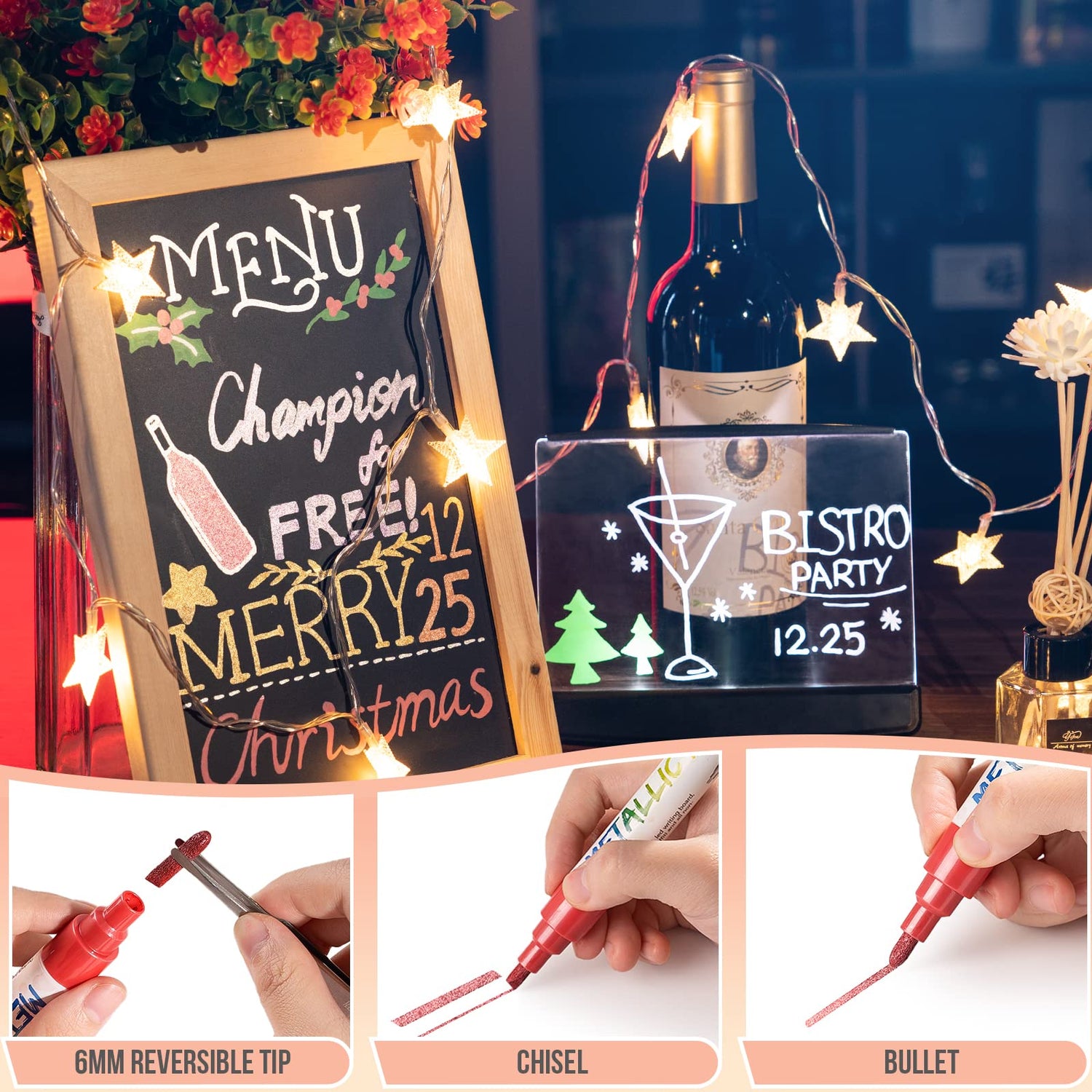 IJIANG Bundle Liquid Chalk Markers Set, 8 Pack Metallic Chalk Markers Pens & 24 Pack Liquid Chalk Markers IJIANG