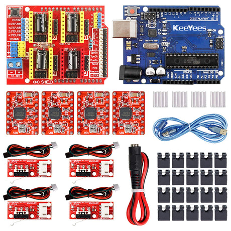 KeeYees Professional 3D Printer CNC Kit with E-Tutorial - CNC Shield Expansion Board V3.0 Board A4988 Stepper Motor Driver DC Power Cable Mechanical KeeYees