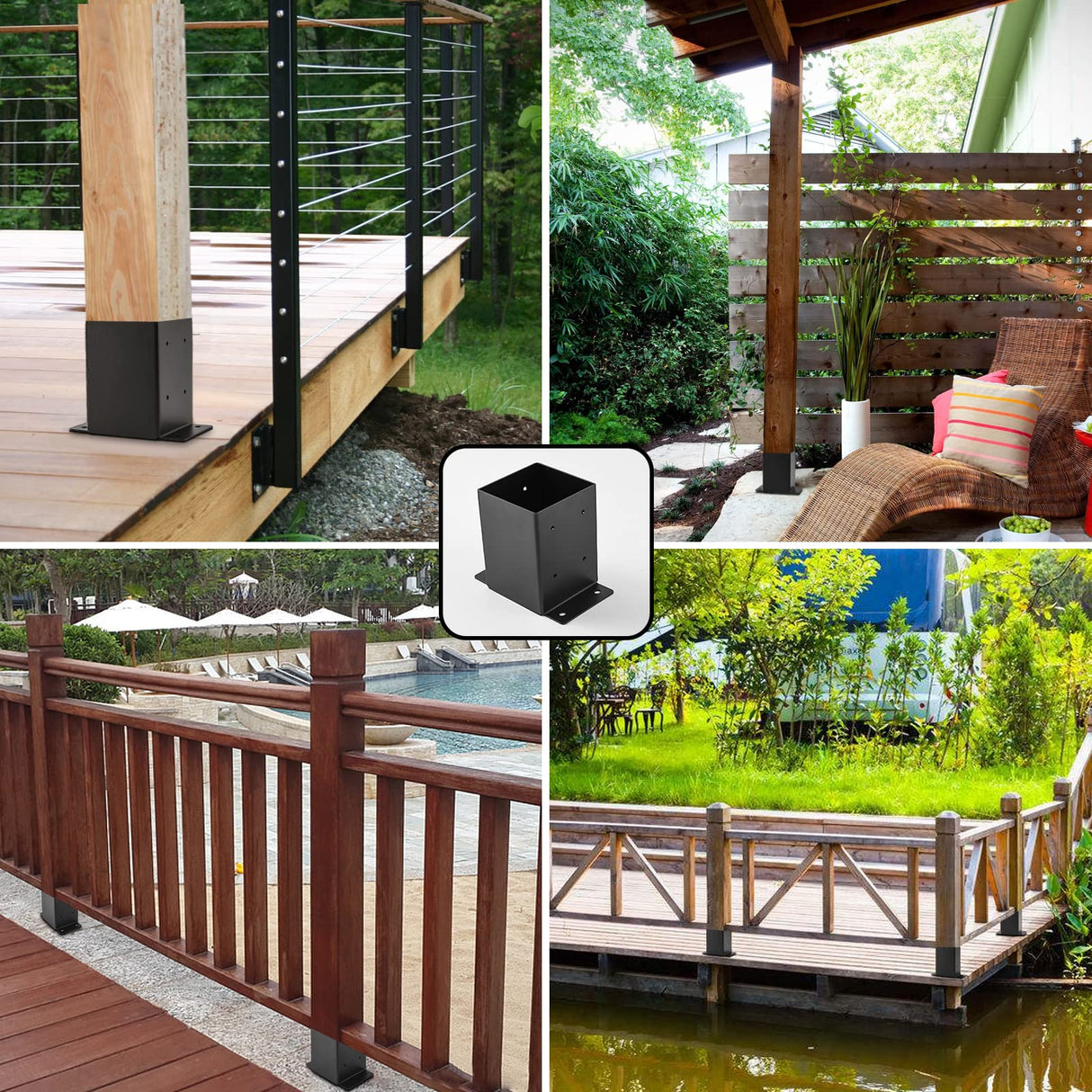 YVHFWOY 4x4 Post Base ，Railing Post Brackets(Inner Size 3.6"x3.6")，Black Powder Coated Heavy Thick Steel Fence Post Anchor for Deck Porch Handrail YVHFWOY