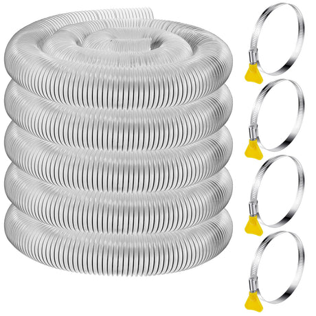 4'' x 50' Flexible PVC Dust Collection Hose with Stainless Steel Hose Clamps Clear Vacuum Hose Dust Collection Fittings Dust Collector Accessories Amylove