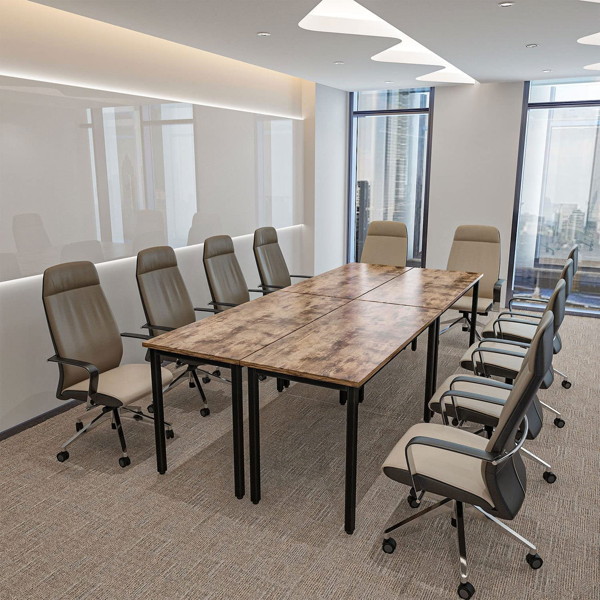 Bonzy Home Conference Tables 9ft Office Computer Desk for Meeting Room Study Writing Printer Podcast Table Save Space Design for 10 People Rustic Bonzy Home