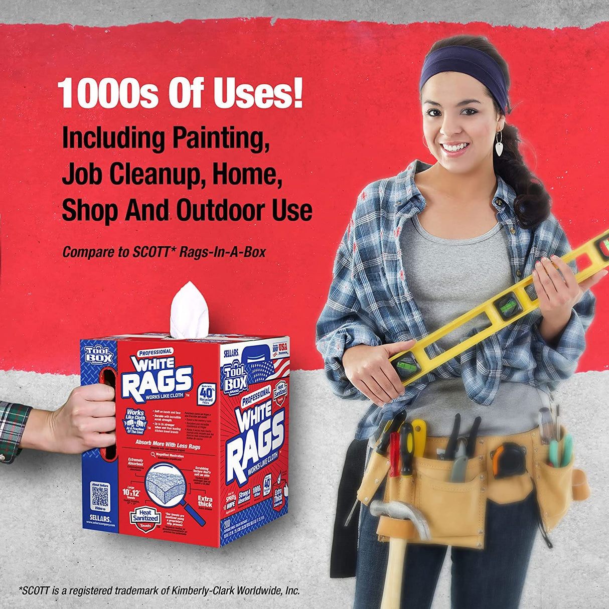 TOOLBOX Professional White Rags Shop Towels Center Pull Box for Painters, Automotive, Contruction, Office and Home - Made in USA (1 Box - 200 Towels) Pro-Distributing