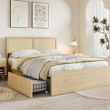 Natural Rattan Queen Bed Frame with 4 Storage Drawers and Sturdy Steel Support XIAO WEI