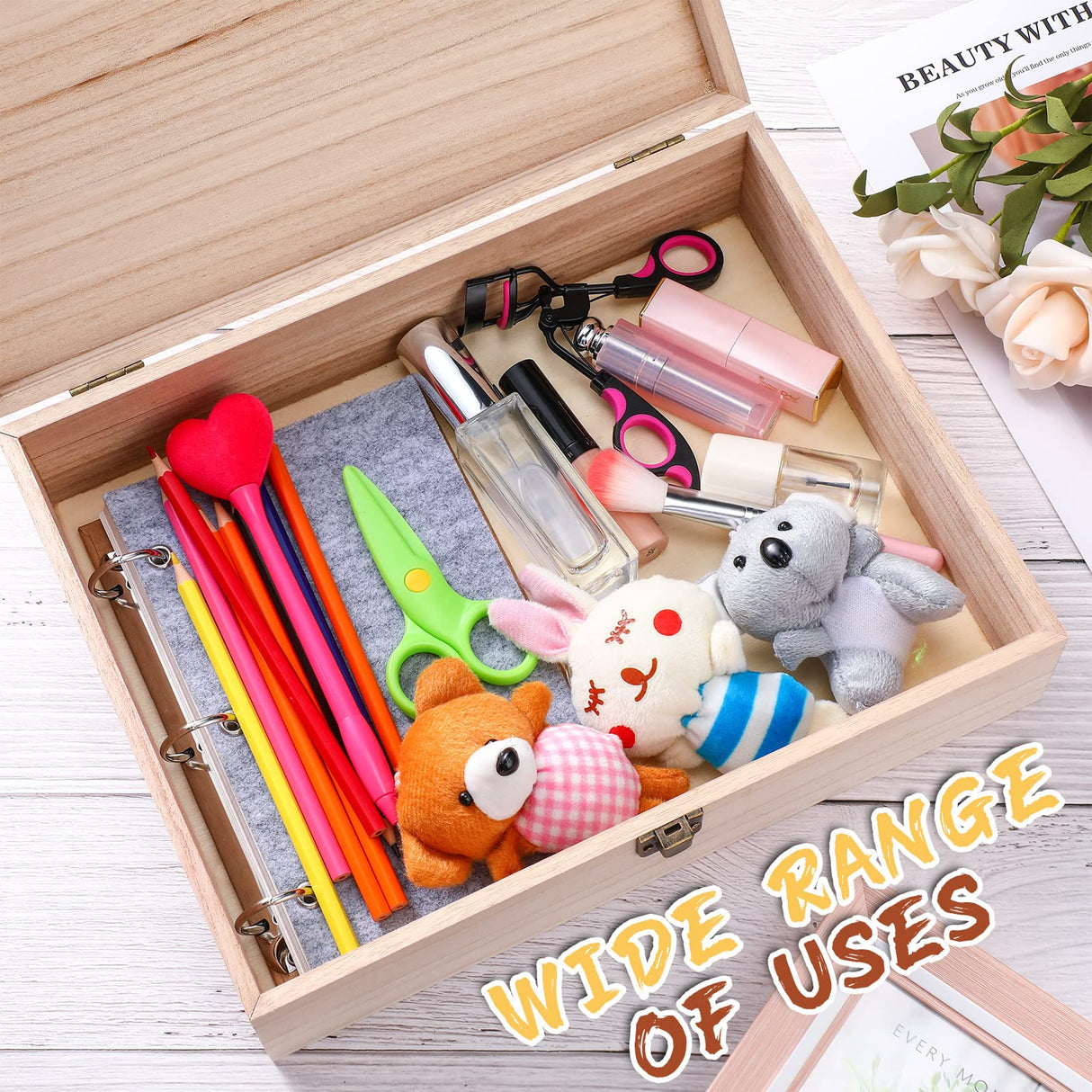 4 Pcs Unfinished Wooden Box with Hinged Lid and Front Clasp Rectangle Wood Box Wooden Storage Box Keepsake Box Natural DIY Craft Stash Boxes for Gift Yookeer