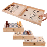 Juegoal 4-in-1 Wooden Fast Sling Puck Set for Kids and Adults, Chess, Checkers, Tic Tac Toe Games, Travel Portable Folding Tabletop Chess Board Game Juegoal