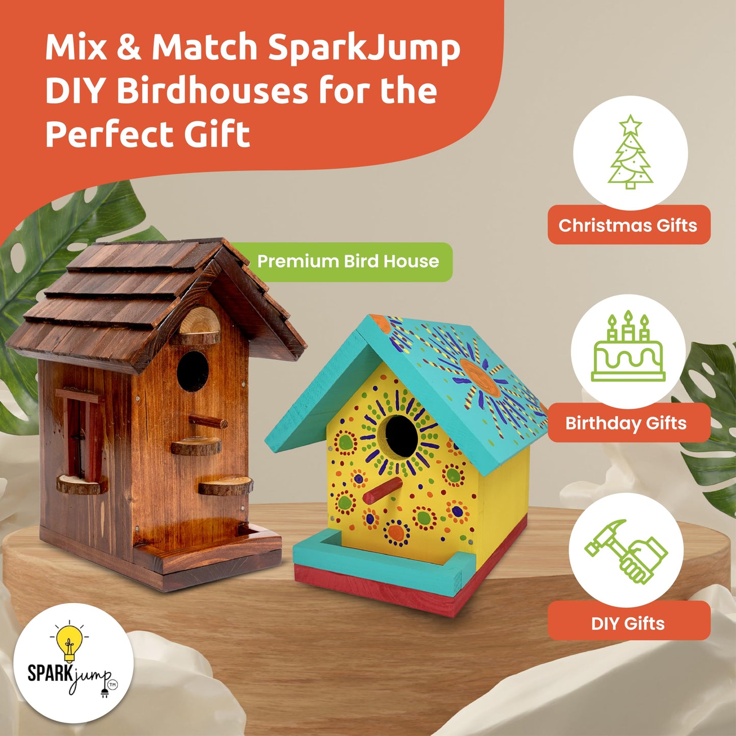 SparkJump Jr Bird House Kit | DIY Birdhouse Kits Made of Cedar Wood for Outdoors | Birdhouse Kits for Kids and Adults with Paint | Bird House Making