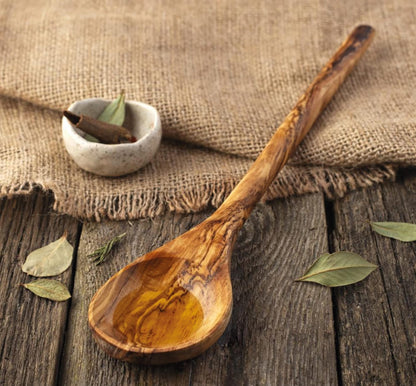 OLIVIKO 100% Olive Wood HANDMADE 5 Spoon Set | Ideal for Nonstick Cookware & Kitchen Utensils | Cooking, Baking & Serving | Eco-friendly & SALAD TONG - WoodArtSupply