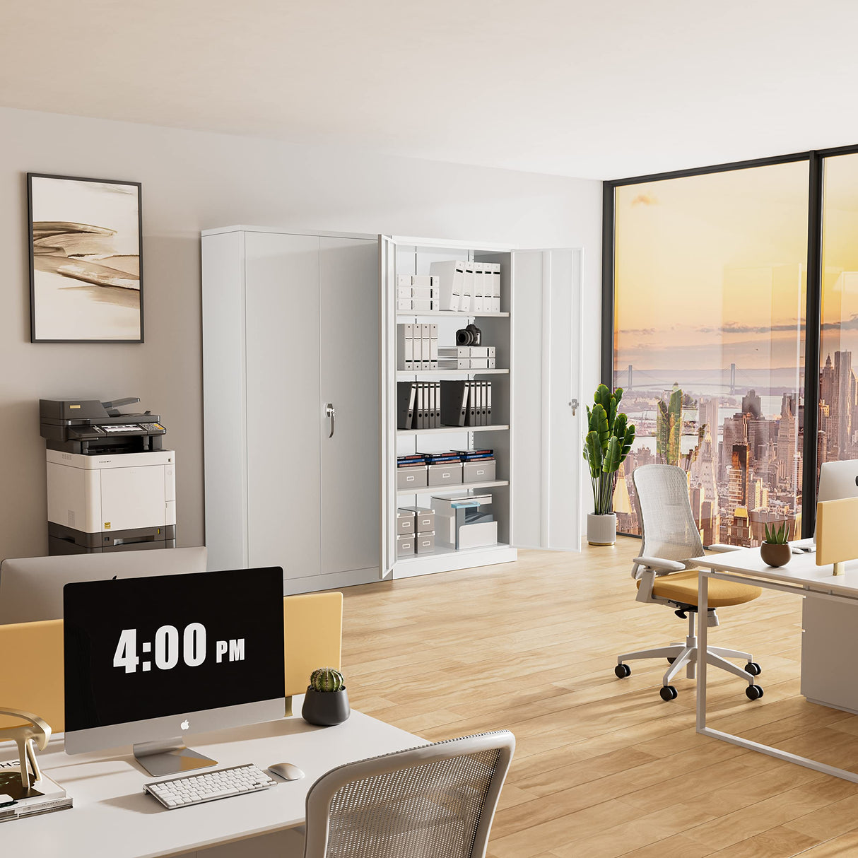 Greenvelly White Metal Storage Cabinet, 72" Locking Storage Cabinets with Doors and 4 Shelves, Tall Tool Storage Cabinet for Garage, Steel Lockable Greenvelly