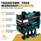 BUILTSTRONG Power Tool Organizer Wall Mount - 3-Tier Heavy-Duty Metal Hand Tool Storage Rack, Utility Racks, Drill Holder, PegBoard Side, & More - BUILTSTRONG