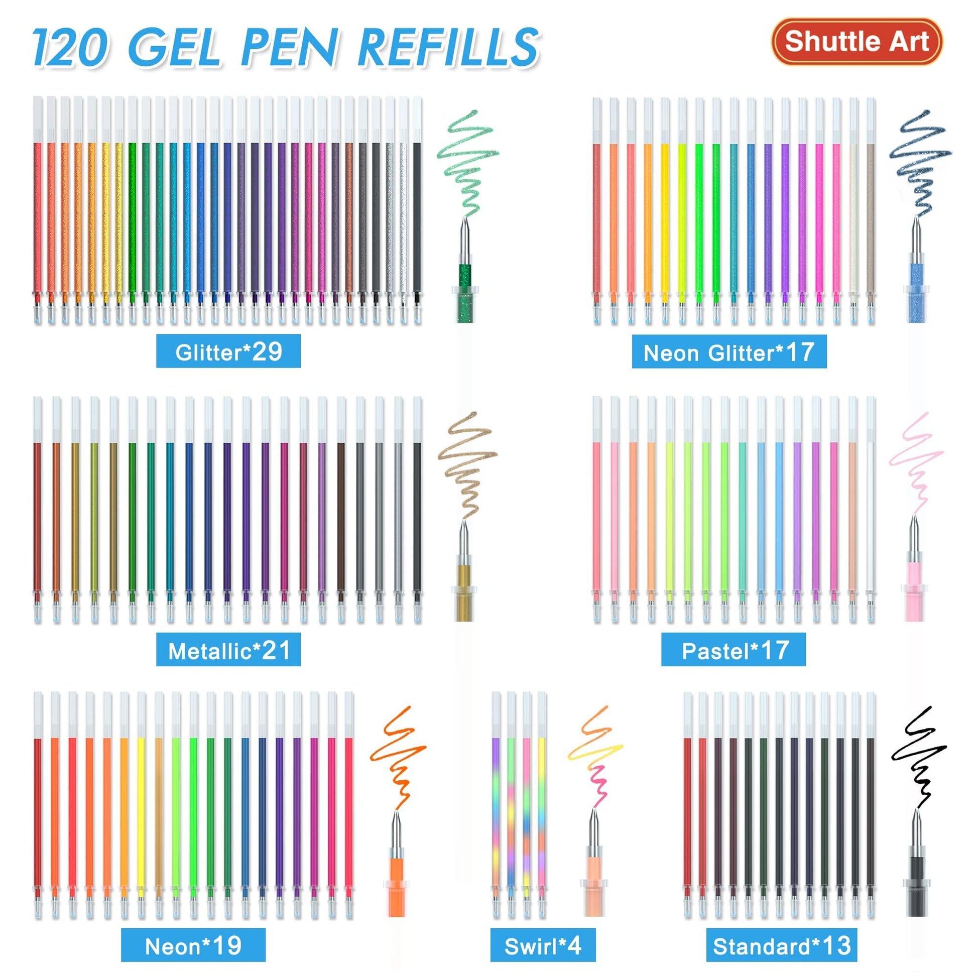  Shuttle Art Gel Pens, 120 Pack Gel Pen Set 60 Colored