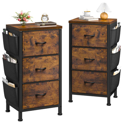 EnHomee Nightstand Set of 2, Night Stand with 3 Drawers for Bedroom, Bedside Table with Wooden Top, Sturdy Steel Frame End Table, Small Dresser for - WoodArtSupply