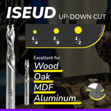 SPEED TIGER Carbide Spiral Router Bits - Up Down Compression Bit, ISEUD3/8” Diameter, 1-1/4” Cutting Length, 4"OVL (1 Piece, 3/8") - for Wood, SPEED TIGER