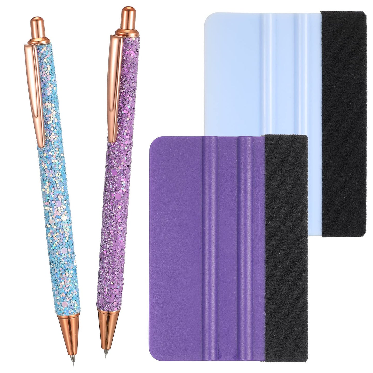 4 Pieces Weeding Tools for Vinyl, Includes 2 Pieces Glitter Craft Vinyl Weeding Pin Pen Retractable Air Release Weeding Pen with 2 Pieces Scrapers and 2 Pieces Refills for Squeegee Craft Weeding