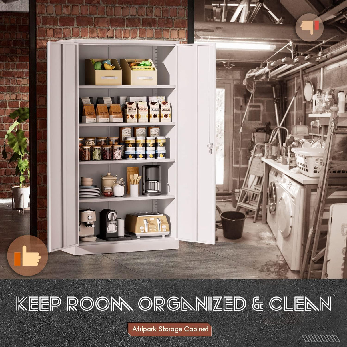 INTERGREAT Metal Storage Cabinet with Lock, 72" Office Storage Cabinet with Locking Doors and 4 Adjustable Shelves, White Lockable Steel Cabinet for INTERGREAT