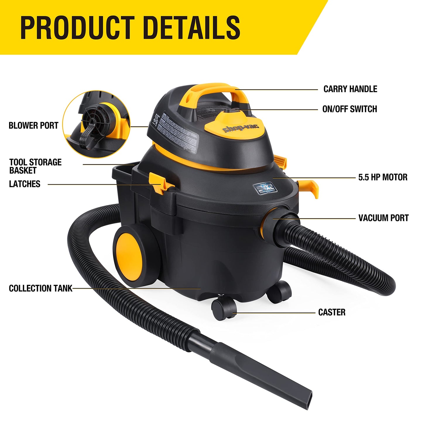 Shop-Vac 4 Gallon 5.5 Peak HP Wet/Dry Utility Vacuum with SVX2 Motor Technology, 3 in 1 Function Portable Shop Vacuum with Cart, Attachments, 5914000 Shop-Vac
