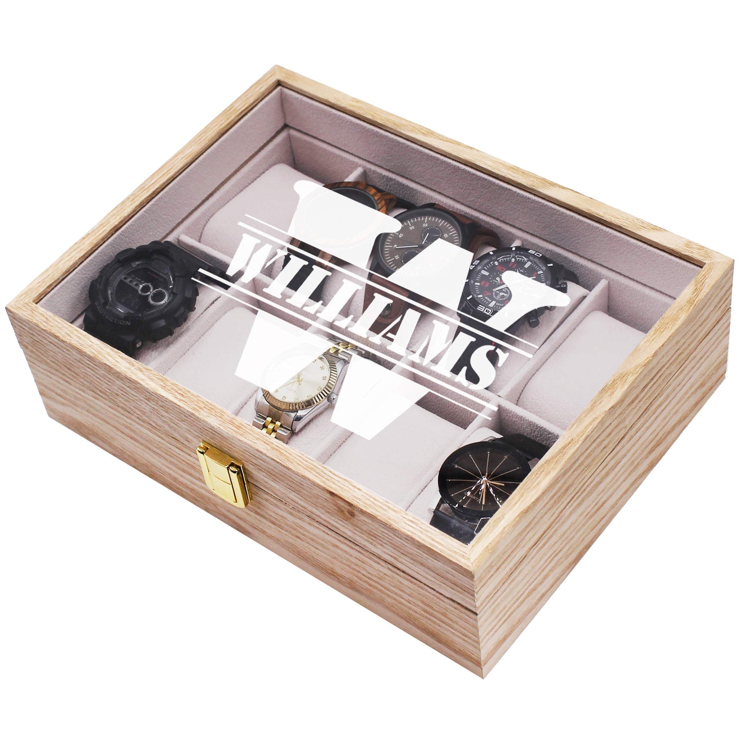 Custom Personalized Watch Storage Box Case - Name Initial - Groomsmen Fathers Day Gift - Engraved (Distressed Wood) My Personal Memories
