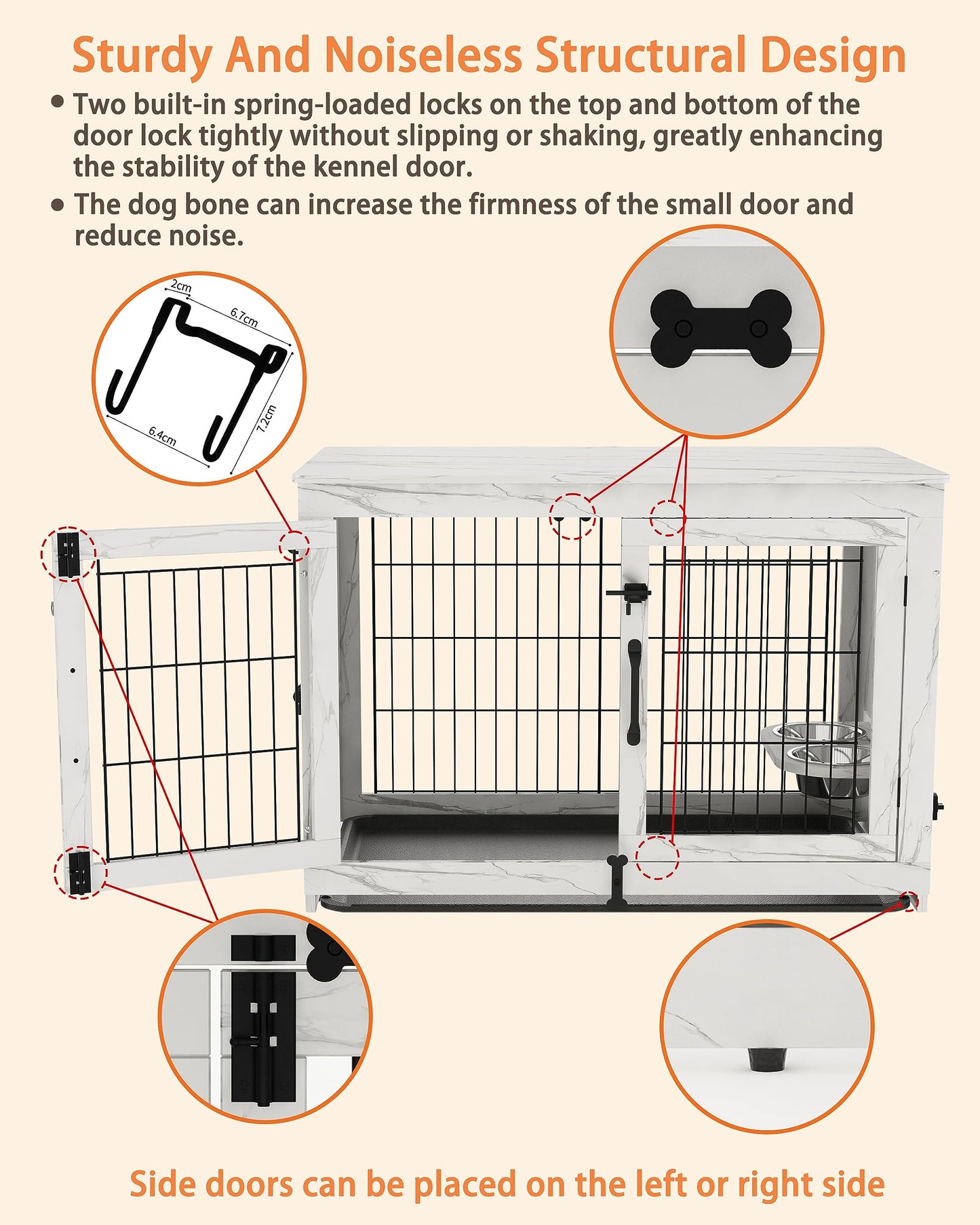 Piskyet Wooden Dog Crate Furniture with 360°Rotatable Removable Dog Bowls, Dog Crate End Table with Tray, Double Doors Dog Kennels for Medium Dogs - WoodArtSupply