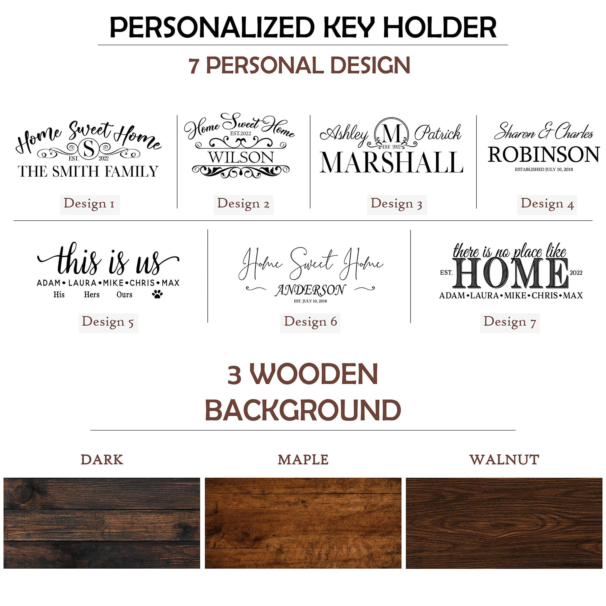 Personalized Key Holder for Wall - Custom Key Hanger with Family Name | 12 Designs, 8 Background Options | House Warming Presents for New Home, - WoodArtSupply