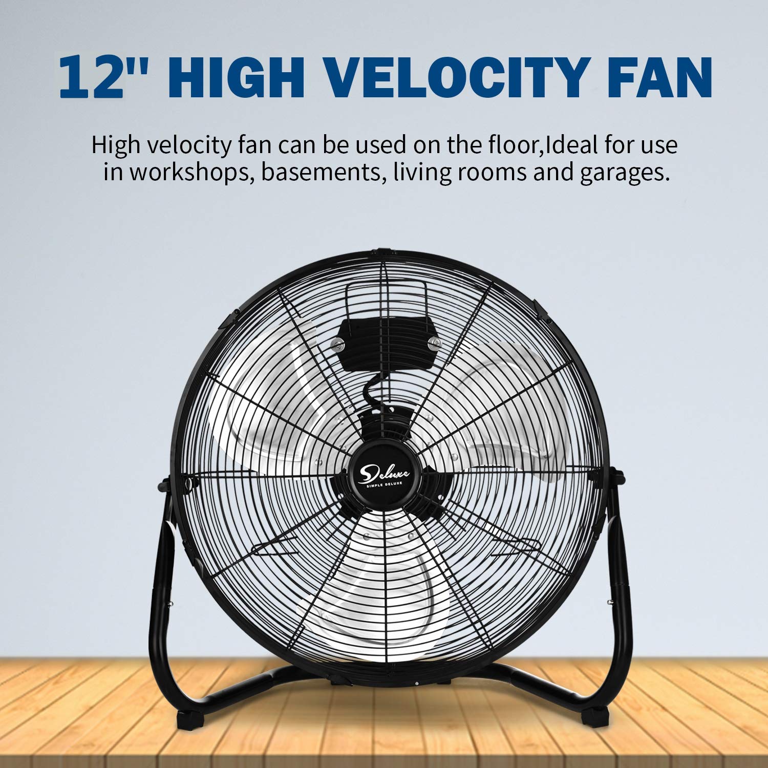 Simple Deluxe 12 Inch 3-Speed High Velocity Heavy Duty Metal Industrial Floor Fans Oscillating Quiet for Home, Commercial, Residential, and Simple Deluxe