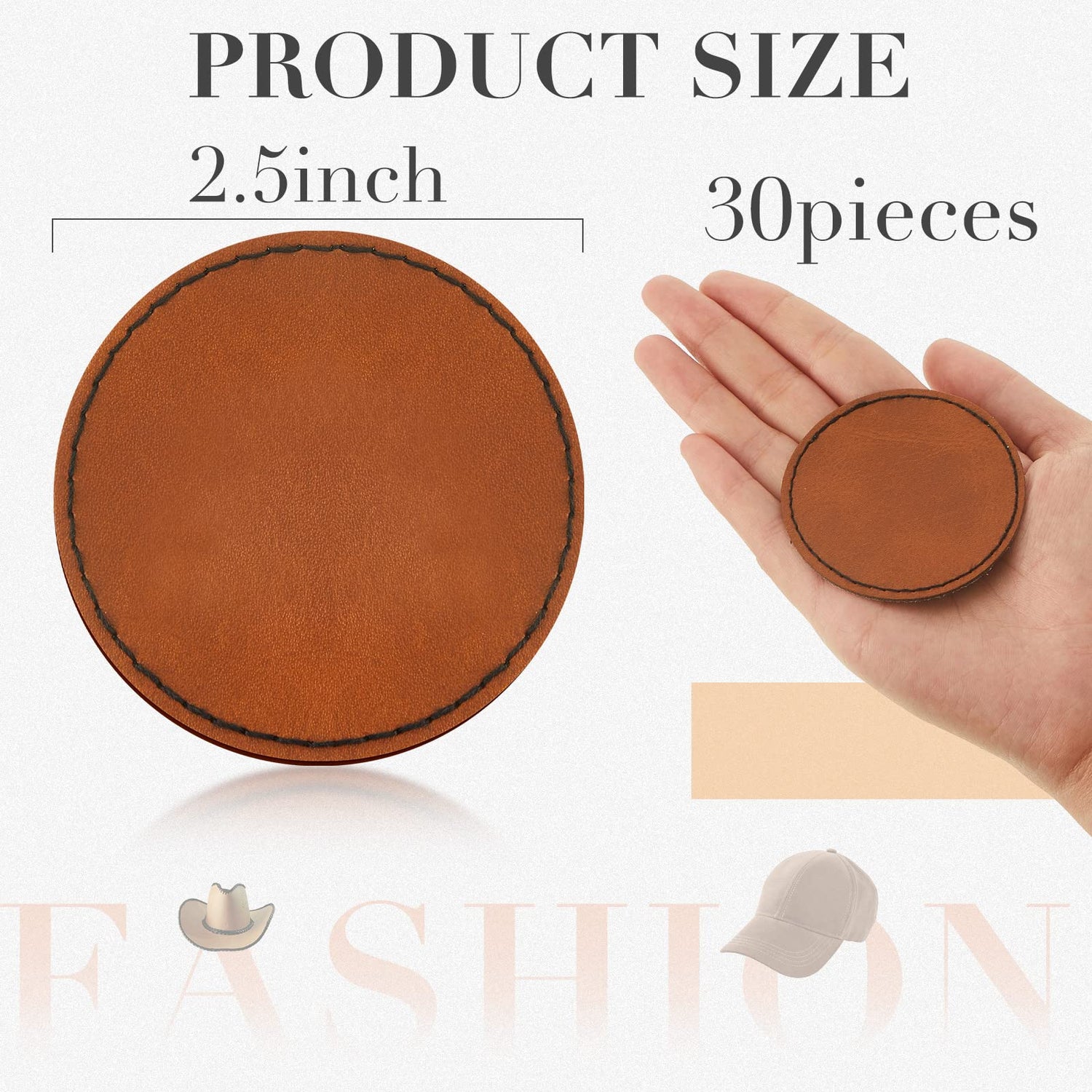 30 Pcs Blank Leather Hat Patches with Adhesive Round Laserable Leatherette Patch Brown Faux Leather Patches Glowforge Laser Supplies for Hats, Dunzy