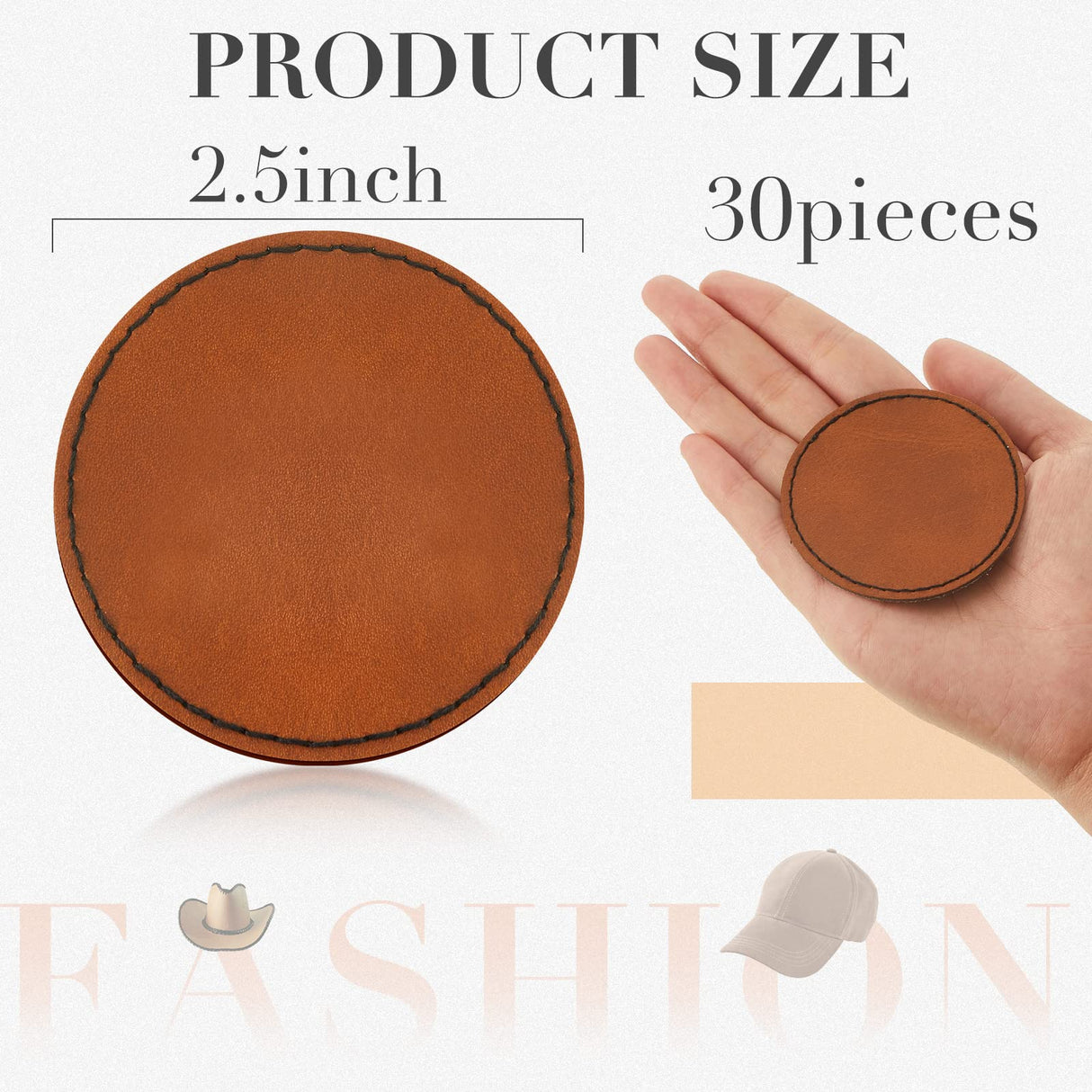 30 Pcs Blank Leather Hat Patches with Adhesive Round Laserable Leatherette Patch Brown Faux Leather Patches Glowforge Laser Supplies for Hats, Dunzy