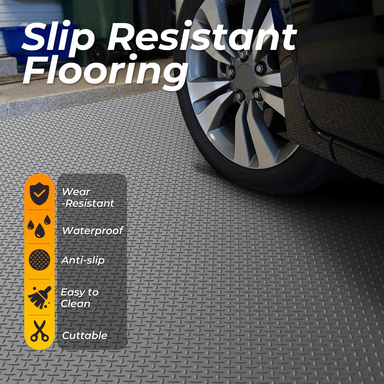 8.2 x 20 FT Garage Floor Mat, 2.8mm Thickness Diamond Plate Vinyl Garage Flooring Roll for Under Car, Large Size 164 SQFT for Large SUVs, MPV, Pickup Geemax