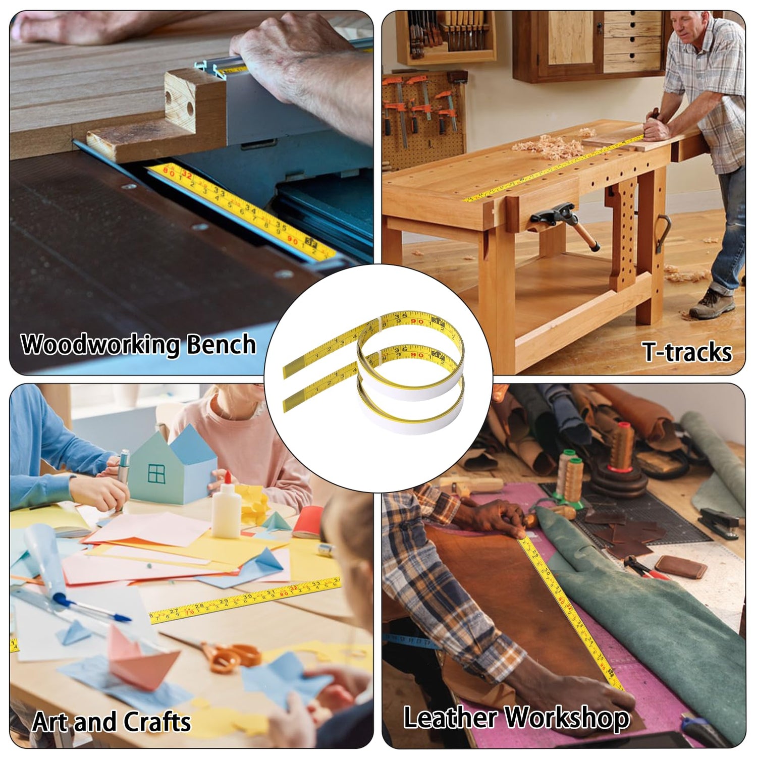 39 Inch Measure Tape with Adhesive Backing, 2 Pack Left to Right Metal Measuring Tape Sticky Measure Tape Double Scale Sticky Tape Measure Workbench Mozeat Lens