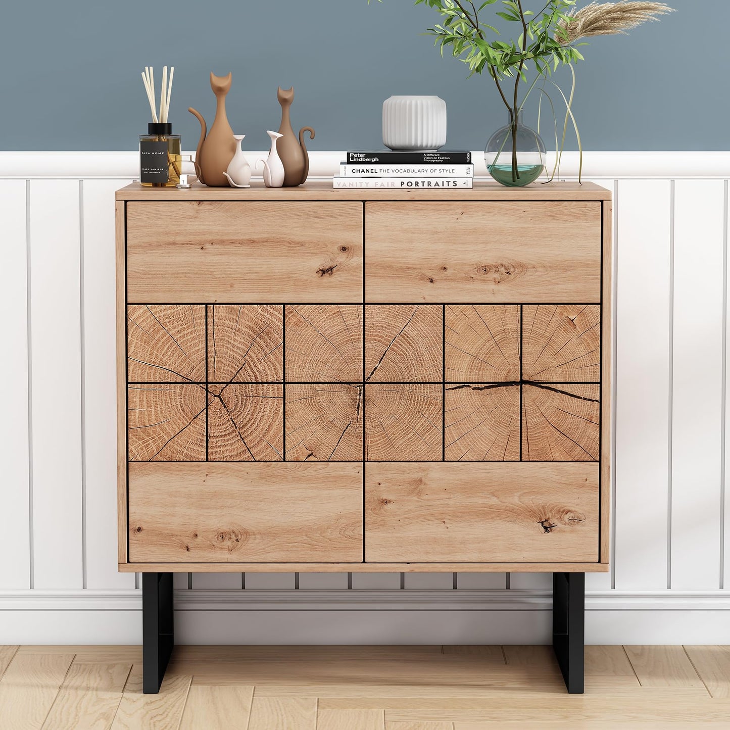 O&K FURNITURE Farmhouse Sideboard Cabinet, Storage Cabinet with Doors and Adjustable Shelves, Wood Buffet Cabinet with Storage for Kitchen, Living
