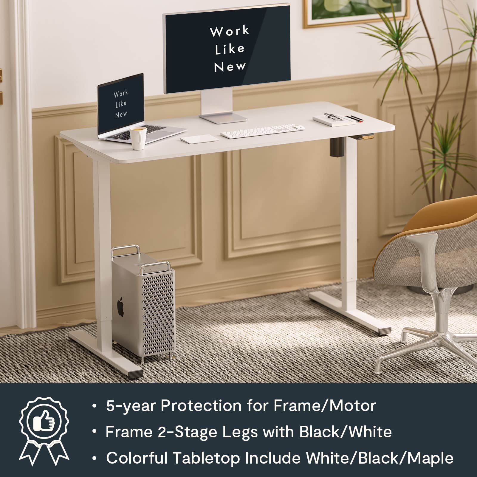 FLEXISPOT Adjustable Height Desk 40 x 24 Inches Whole Piece Desktop Small Standing Desk for Small Space Electric Sit Stand Home Office Table (White - WoodArtSupply