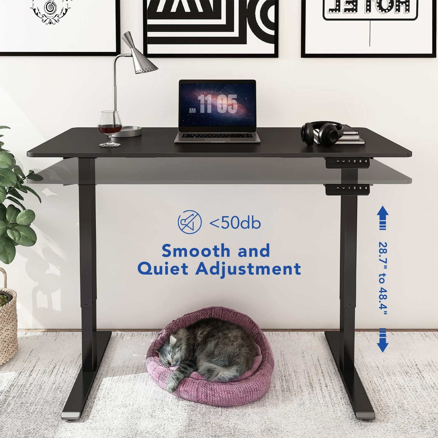 FLEXISPOT EN1 Height Adjustable Desk Black 48 x 30 Inches Whole-Piece Desktop Sit Stand Up Desk with Memory Controller Home Office Standing Desk FLEXISPOT