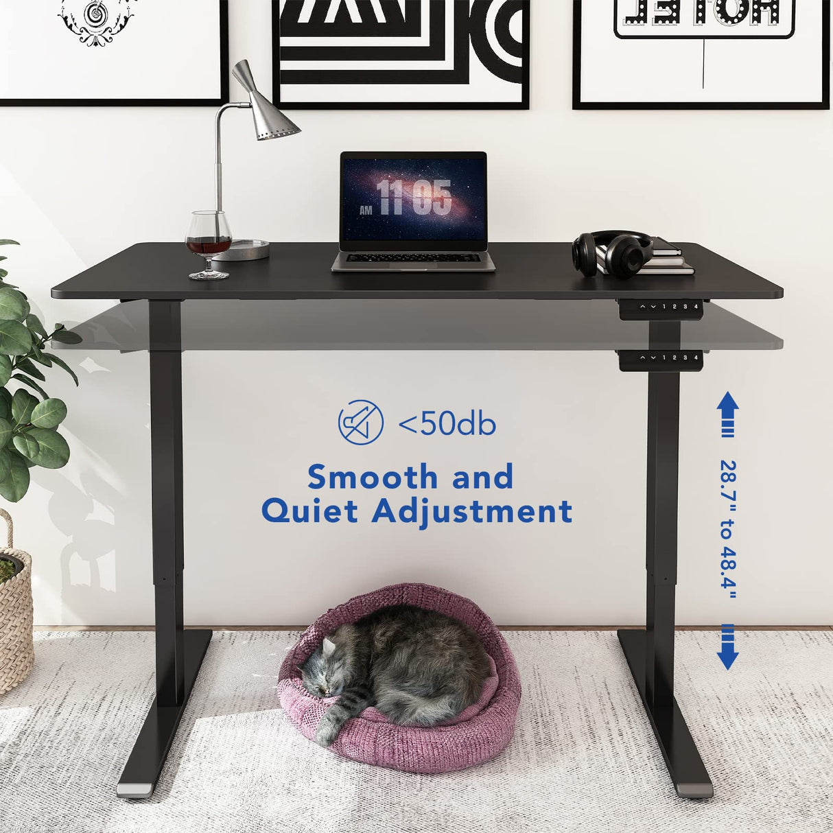 FLEXISPOT EN1 Height Adjustable Desk Black 48 x 30 Inches Whole-Piece Desktop Sit Stand Up Desk with Memory Controller Home Office Standing Desk FLEXISPOT