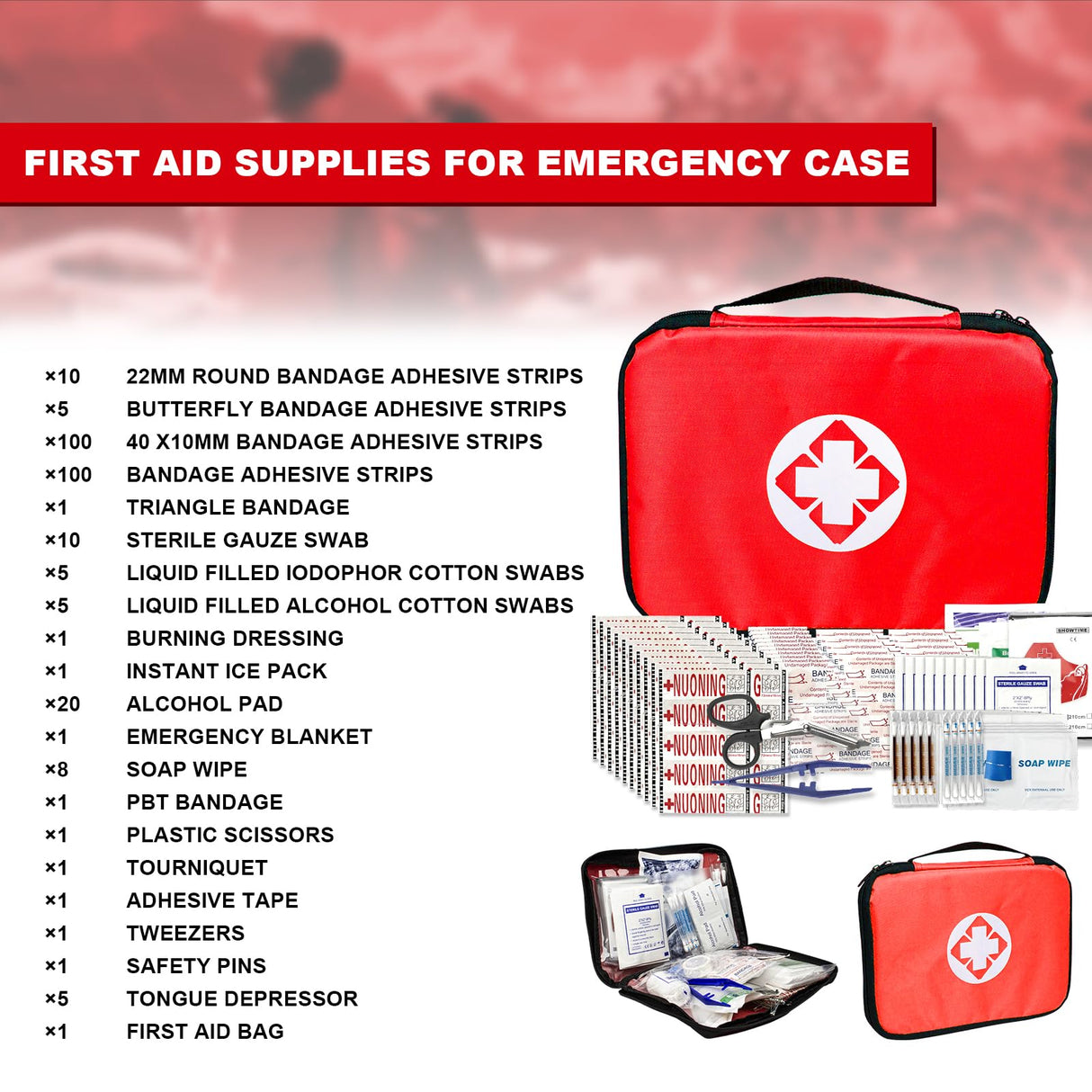 Travel-First Aid-Kit Car-Home 300PCS Survival-Kit Outdoor-Adventure - Small Portable Red Emergency Essential Sets Office Hiking Camping Business 1st Aid