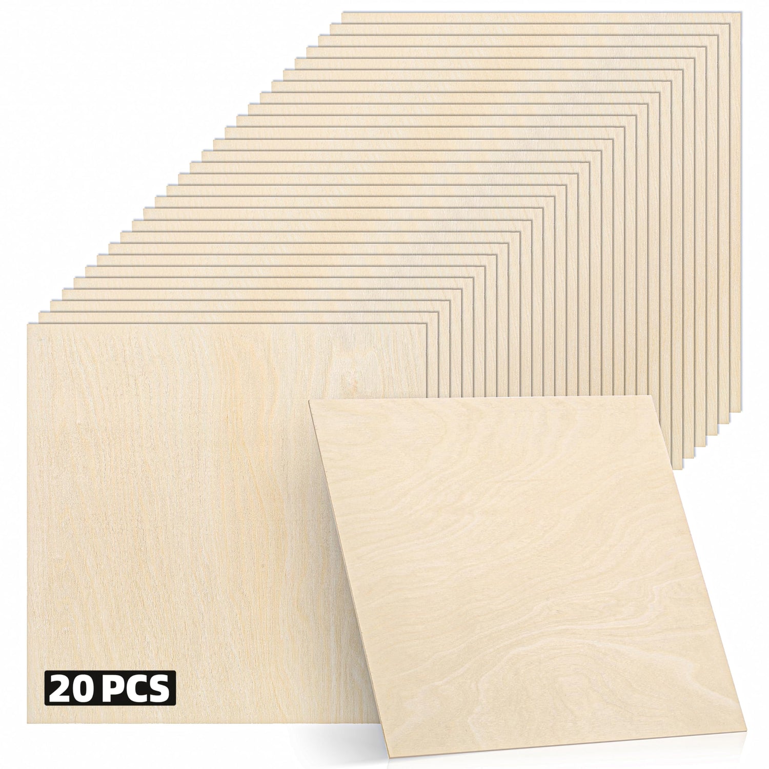 Baltic Birch Plywood - 1/8 Inch Thickness - 12" x 12" Square Wood Sheets for Laser Cutting, CNC Cutting and Crafts - Pack of 20 TX liteart